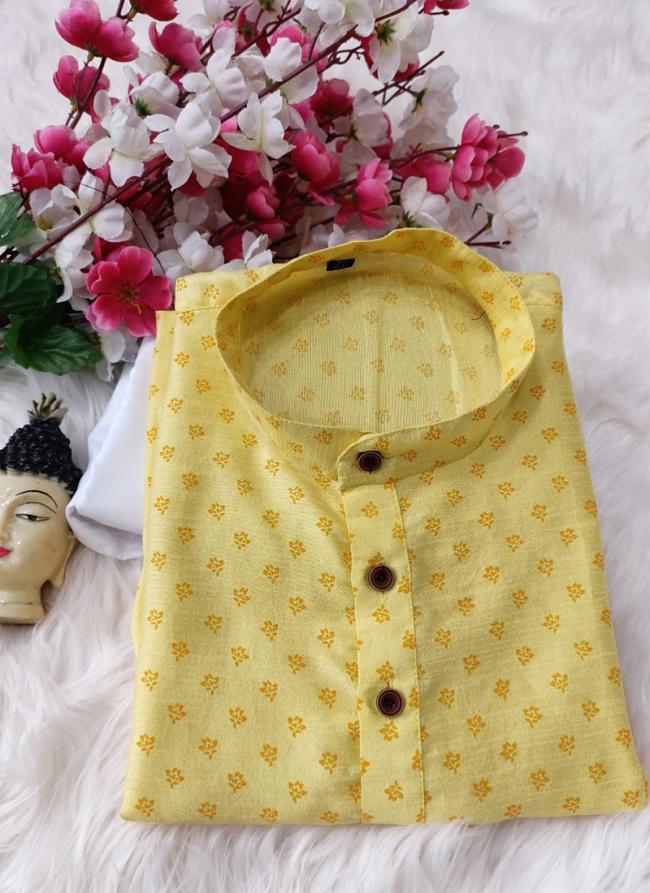 Silk Yellow Casual Wear Digital Printed Readymade Mens Shirt